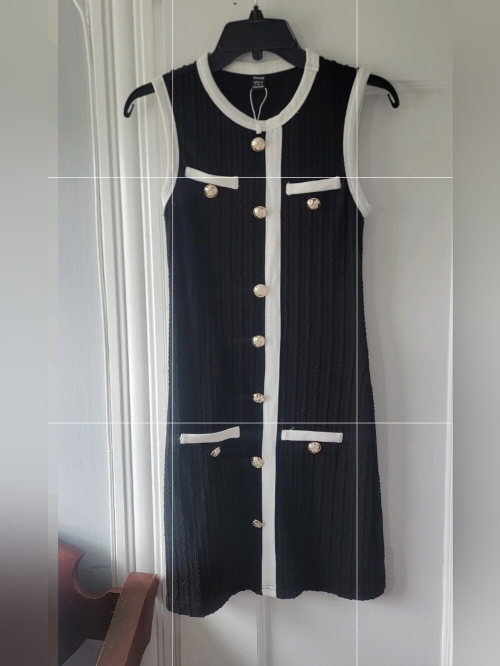 SHEIN Black Sleeveless Midi Dress with White Trim